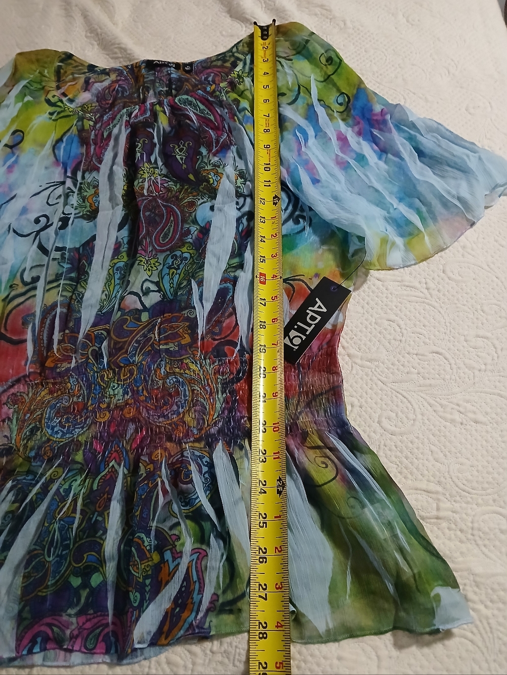 Apt 9 Paisley Flutter Slit Sleeve Sheer Blouse Elastic waist Size  XL Fairy Whim - Picture 4 of 11